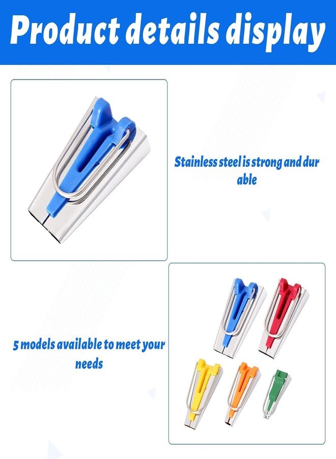 GEMSY مجموعة أدوات صنع شريط الحواف المائل من Gemsy بخمسة أحجام - 1/4 بوصة، 3/8 بوصة، 1/2 بوصة، 3/4 بوصة، 1 بوصة، مع أدلة معدنية للخياطة اليدوية وتغليف الأقمشة - Image 5